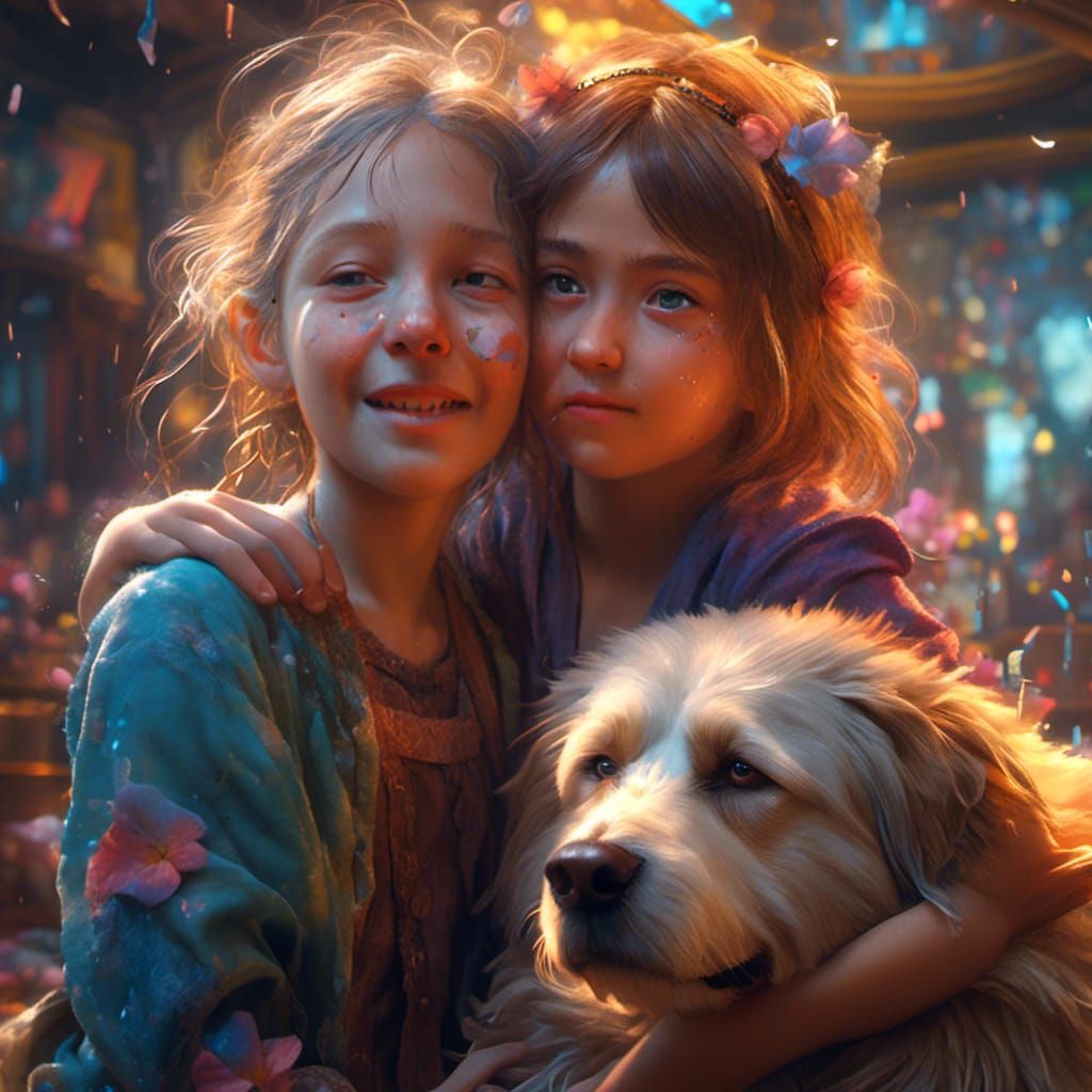 Touching Friendship: Dog and Girl, Hyperreal Portrait
