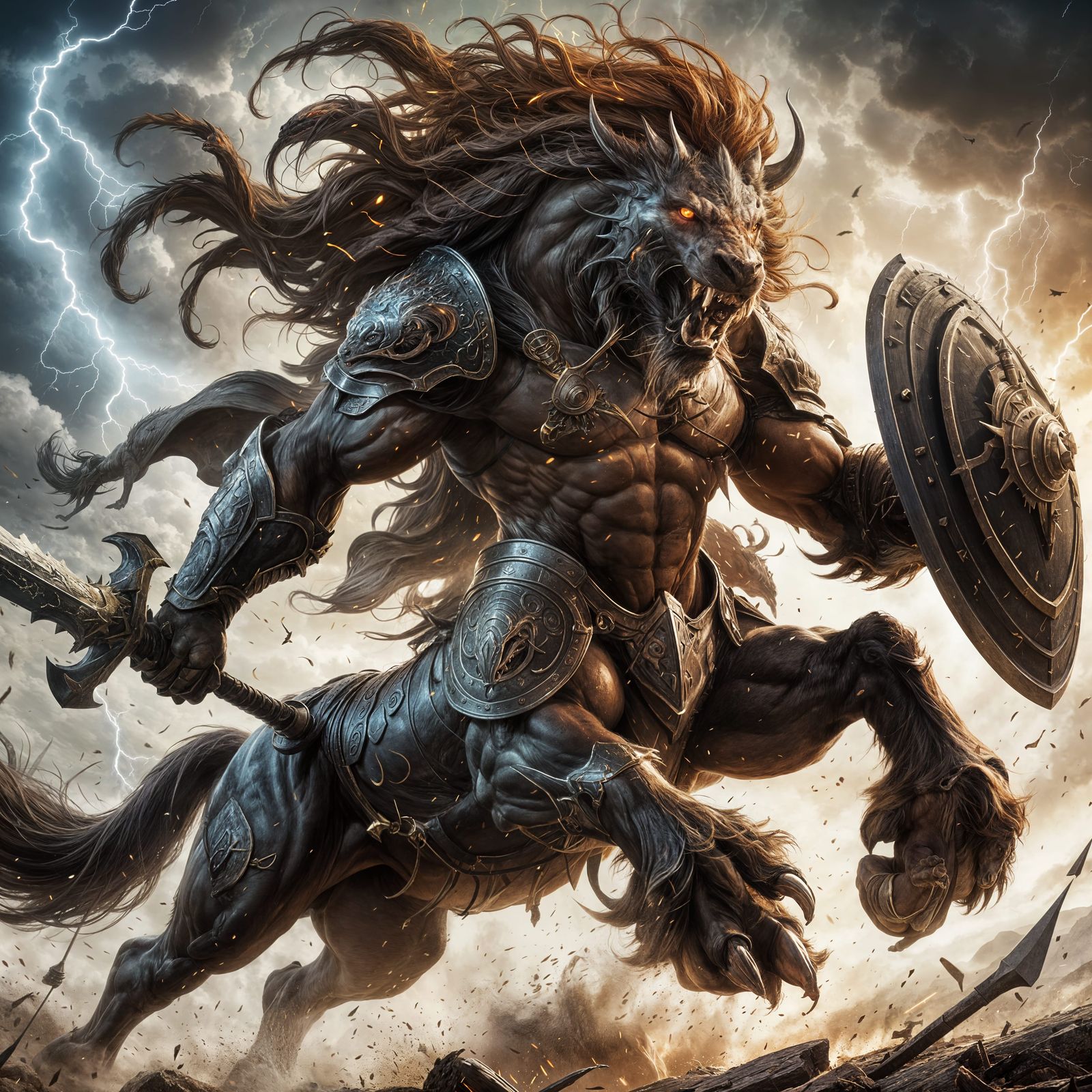 Fierce Hybrid Warrior Charges into Battle