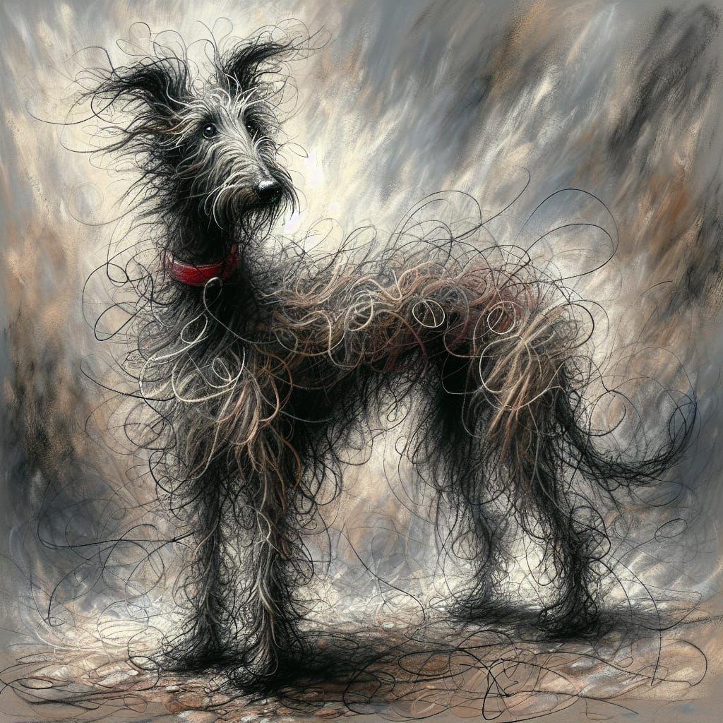 Whimsical Scottish Deerhound with Charcoal Texture