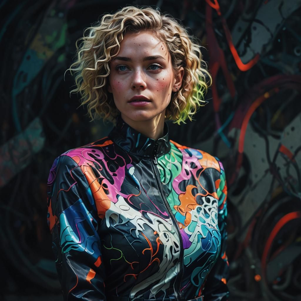 Emotional Woman Portrait in Neon Fauvism Style