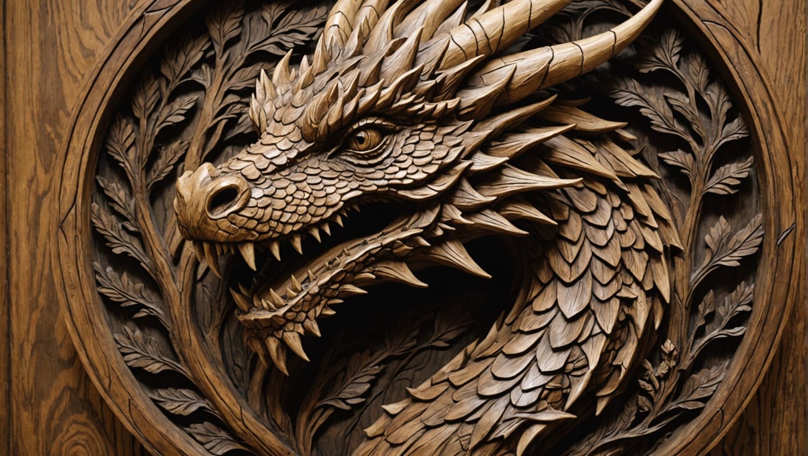 Wooden Dragon Carving in Forest