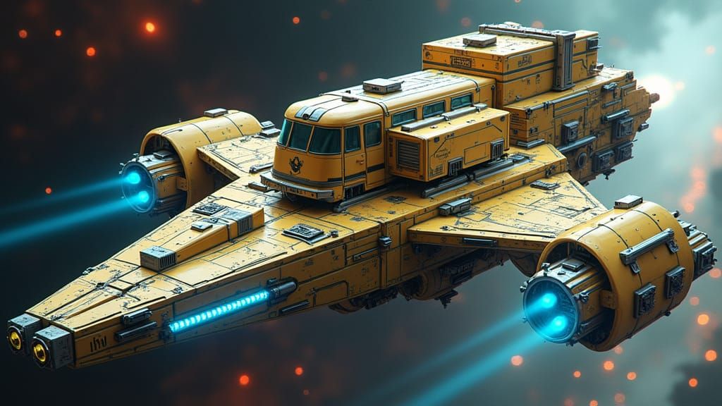 Cosmicpunk Starship with Castle-Shaped Design and Winnebago