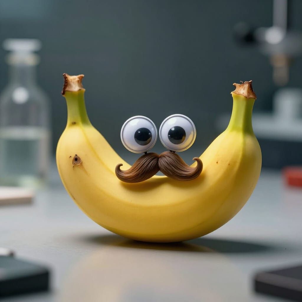 Tiny Banana with Googly Eyes and Mustache