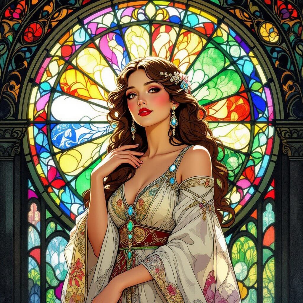Woman in Rainbow Light, Art Nouveau Style