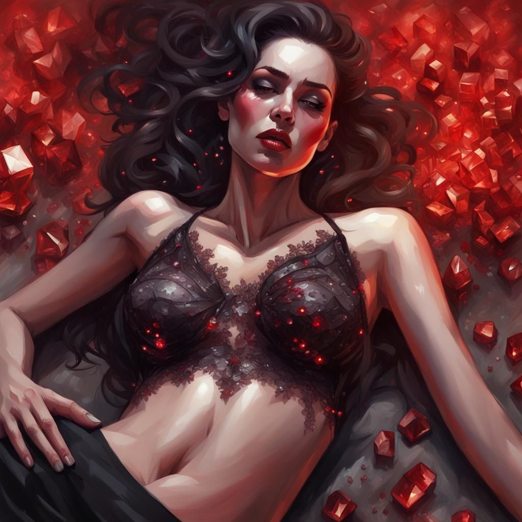 Crystalline Portrait: Woman in Red Crystals