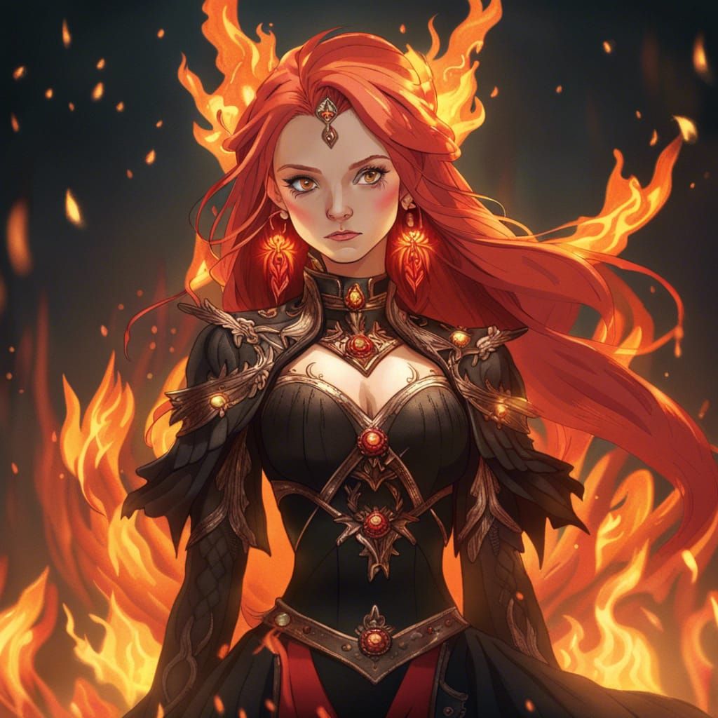 Regal Fire Princess in Detailed Matte Painting