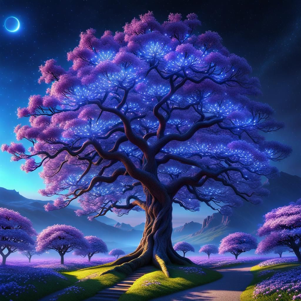 Magical Purple Tree in Surreal Digital Art