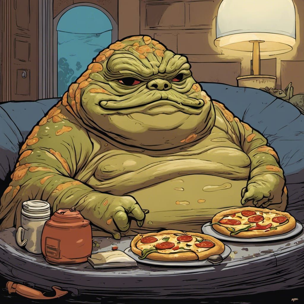Jabba the Hutt's Pizza Party: Cartoon Digital Art