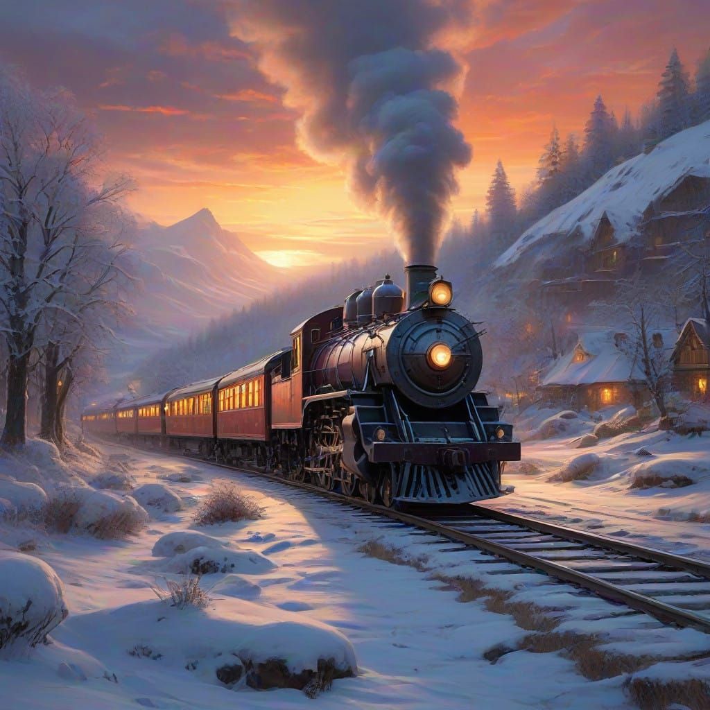 Luminous Christmas Train Chugs Through Frosty Winter Wonderl...