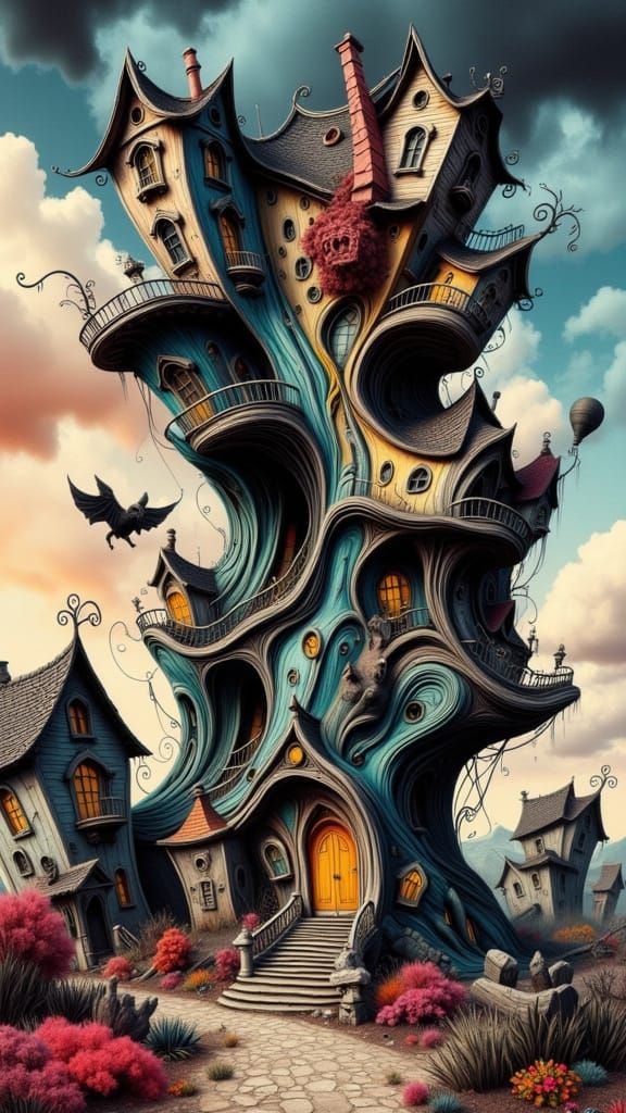 Twisted Taffy Houses in a Surreal Noir Wonderland