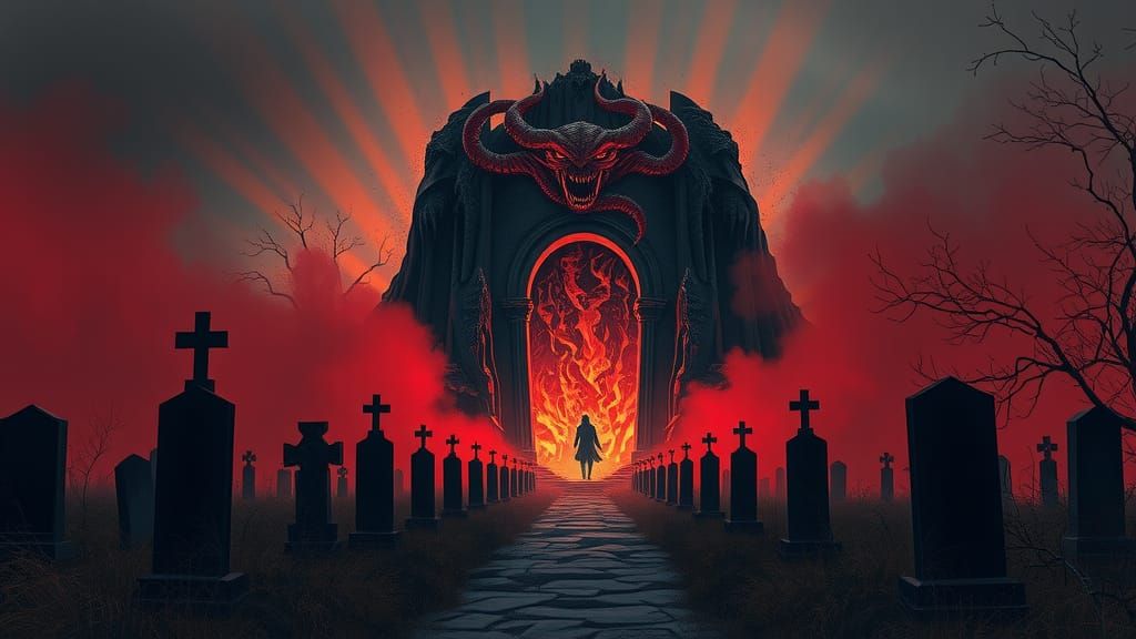 Fiery Portal Emerges in Gothic Graveyard
