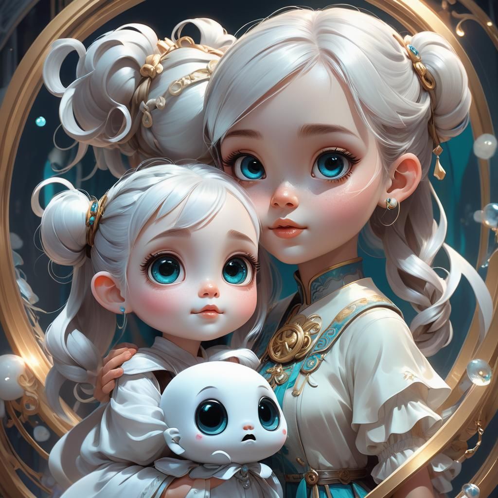 Chibi Ghost and Girl Portrait with Dynamic Lighting