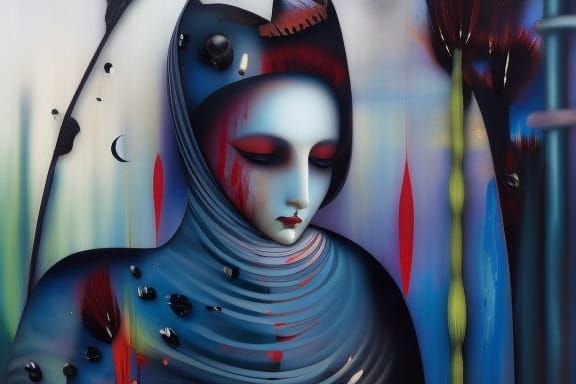 Gothic Opium Poppies Mixed Media Portrait