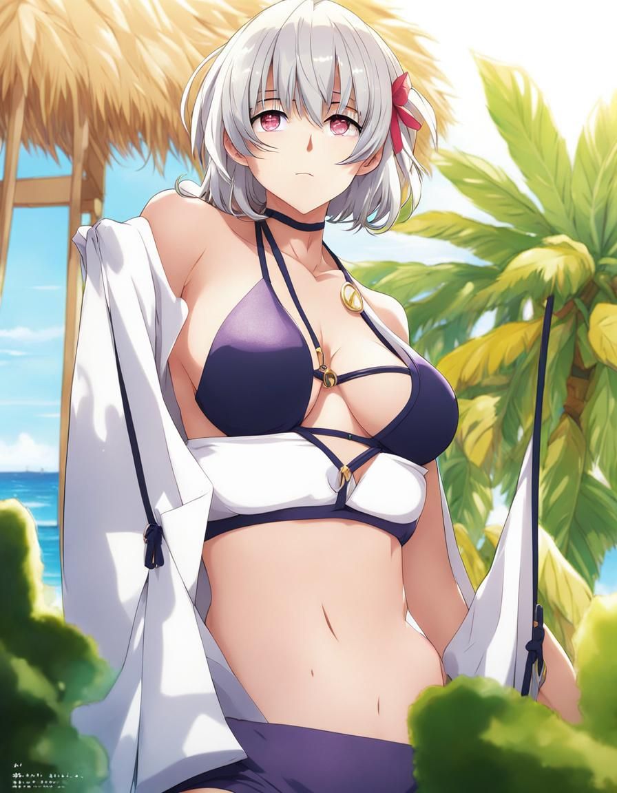 Hana Uzaki Bikini Beach Scene in Anime Style