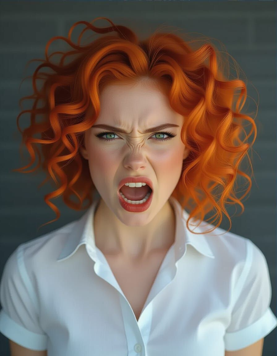 Intense Fiery Orange Hair Woman Screaming in Anger