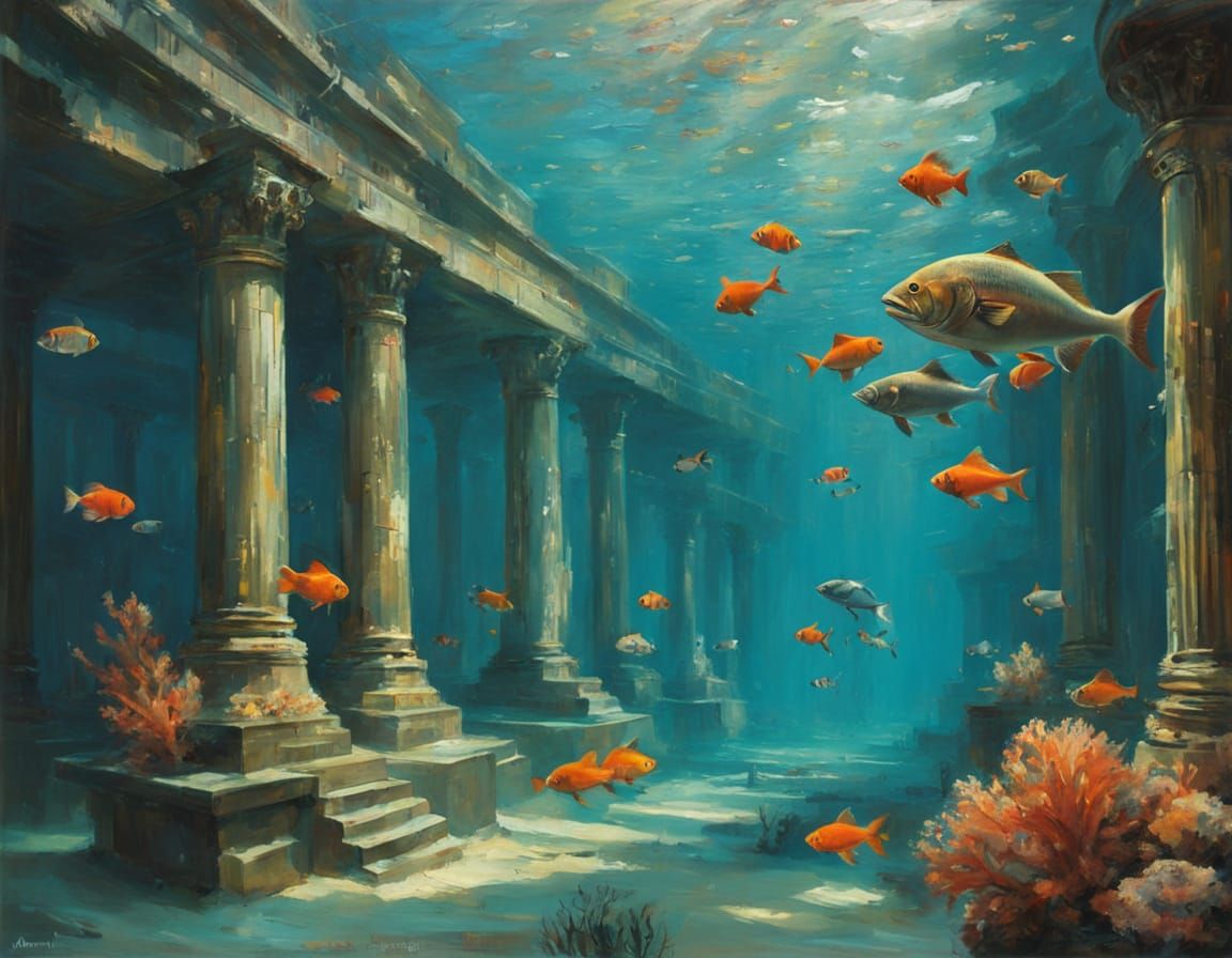 Underwater Metropolis in Impressionist Oil Painting Style