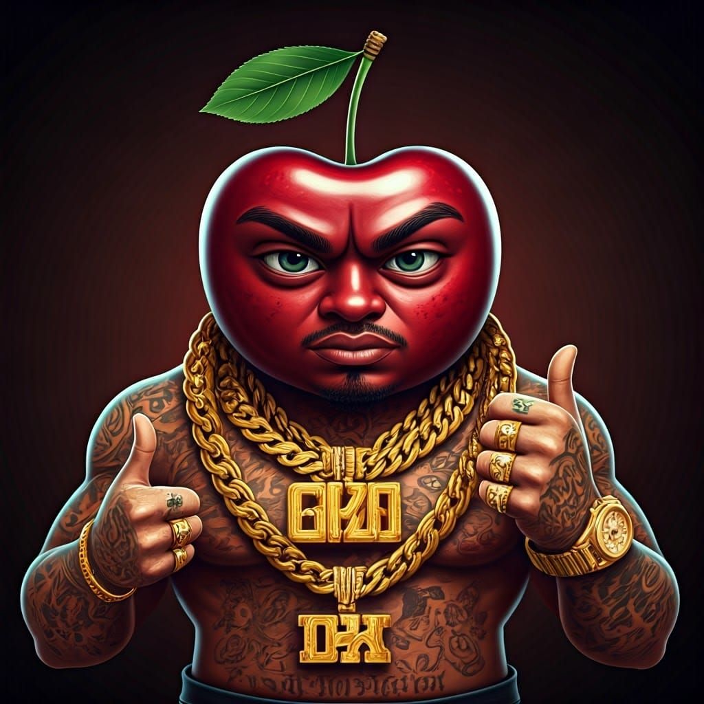 Cool Cherry Head Rapper Gives Thumbs Up in Gold