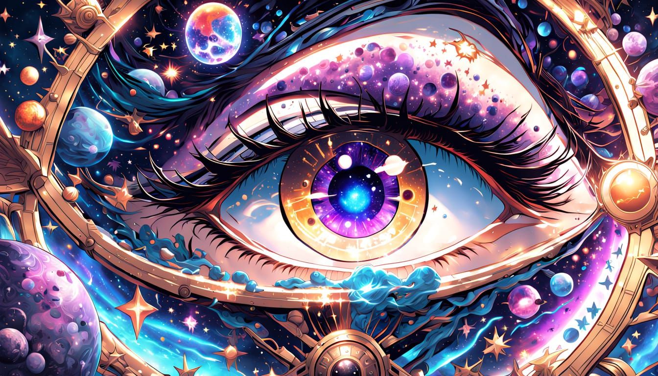 Cyberpunk Anime Eye Explores the Cosmic Universe