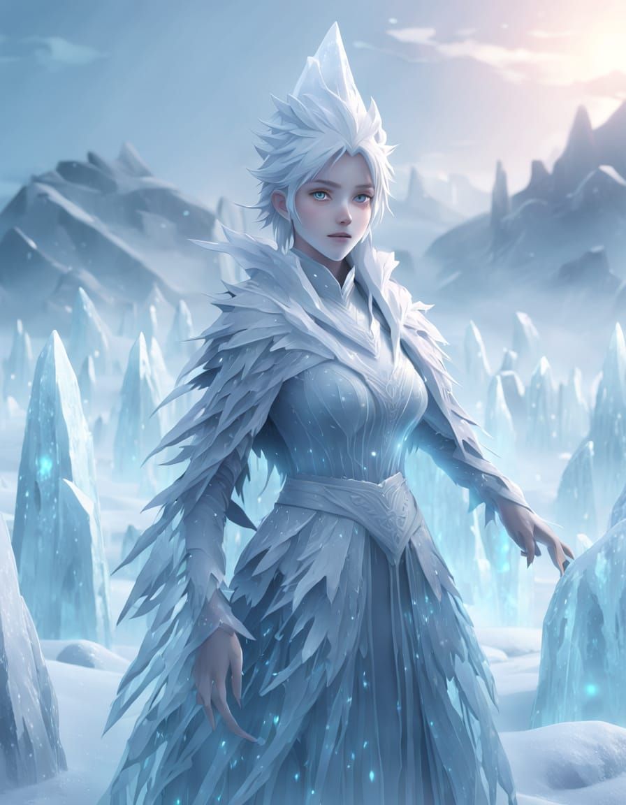 Ice Woman in Misty Atmosphere, 3D Anime Art Style
