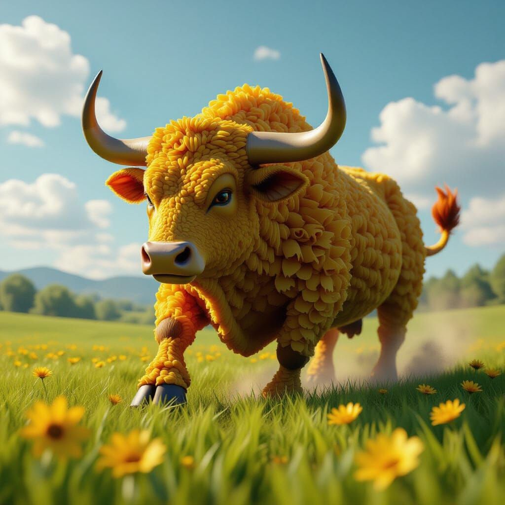 Colossal Pasta Bull in 3D Game Graphics