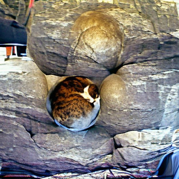 Spherical Cat in Rocky Niche: Digital Art