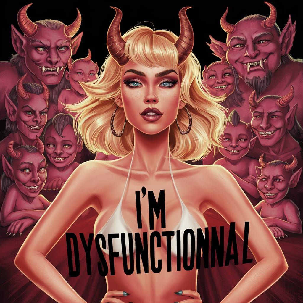 Empowered Woman with Demon Family Illustration