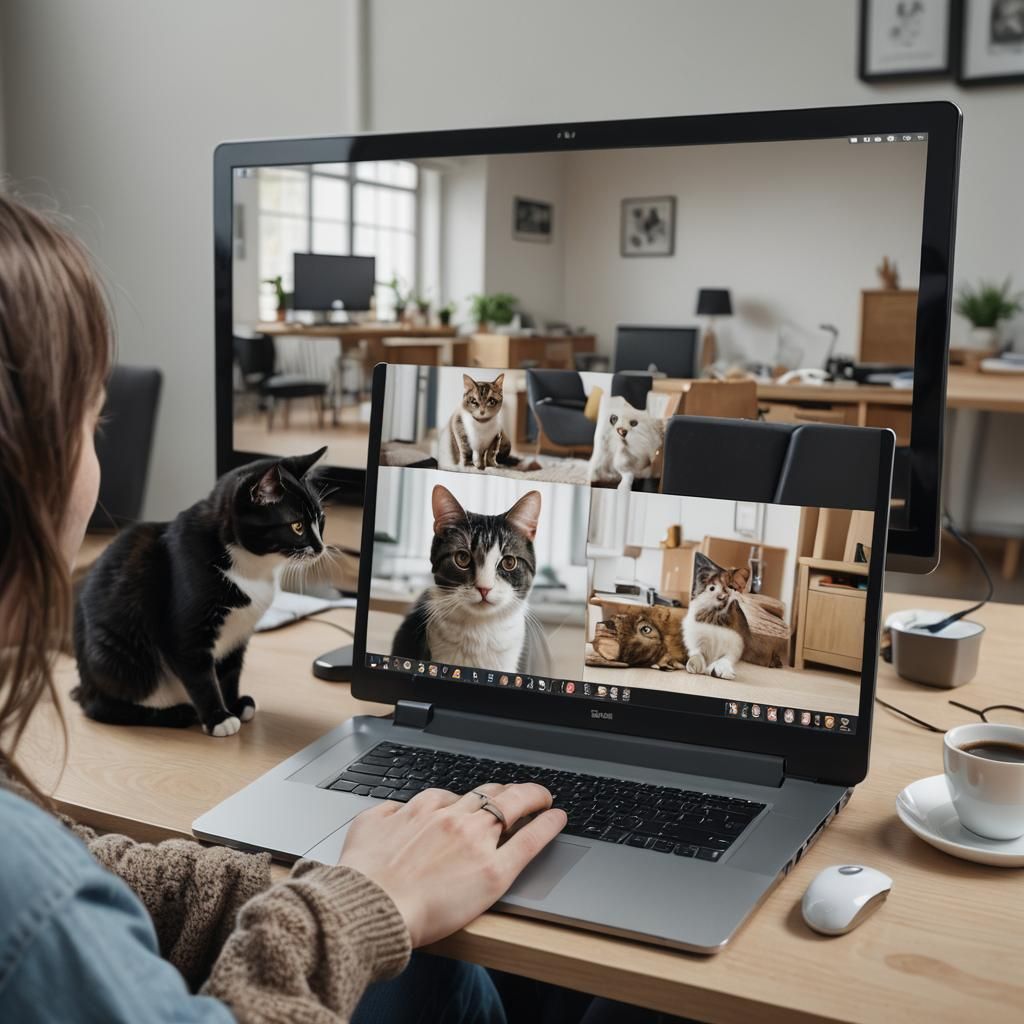 Person Watching Cat Video on Computer Screen
