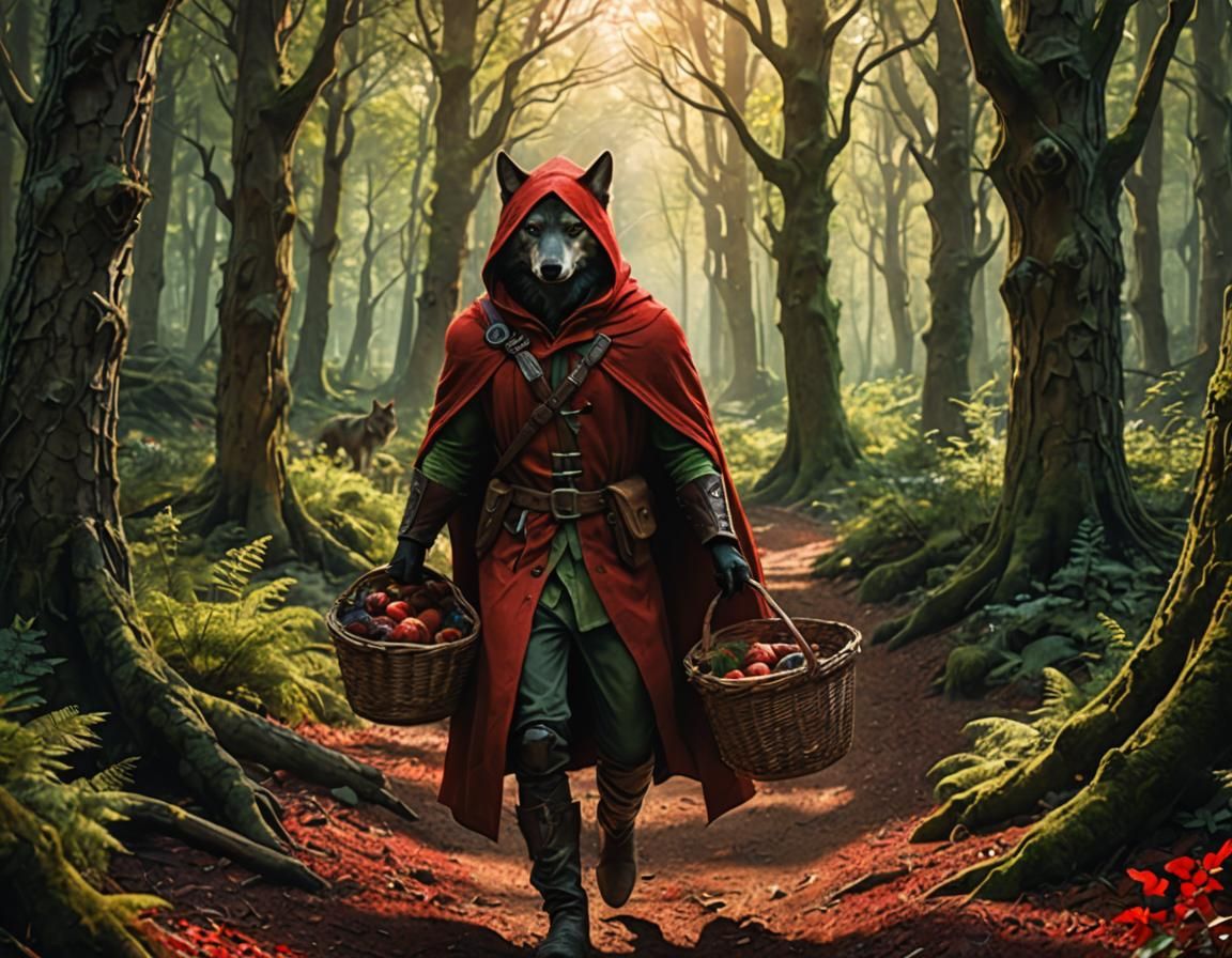 Wolf in Red Hood: Fantasy Matte Painting