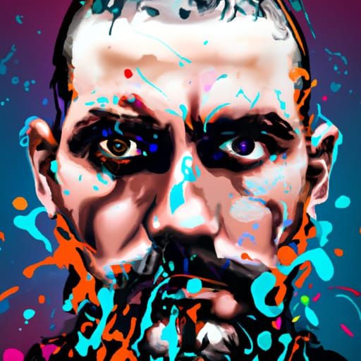 Hyperrealistic Serial Killer Portrait in Splash Art Style