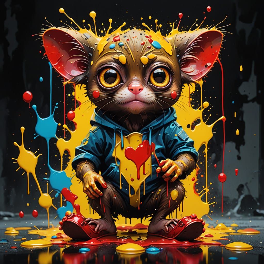 Surreal Tarsier Beats Its Heart in Vibrant Graffiti Art