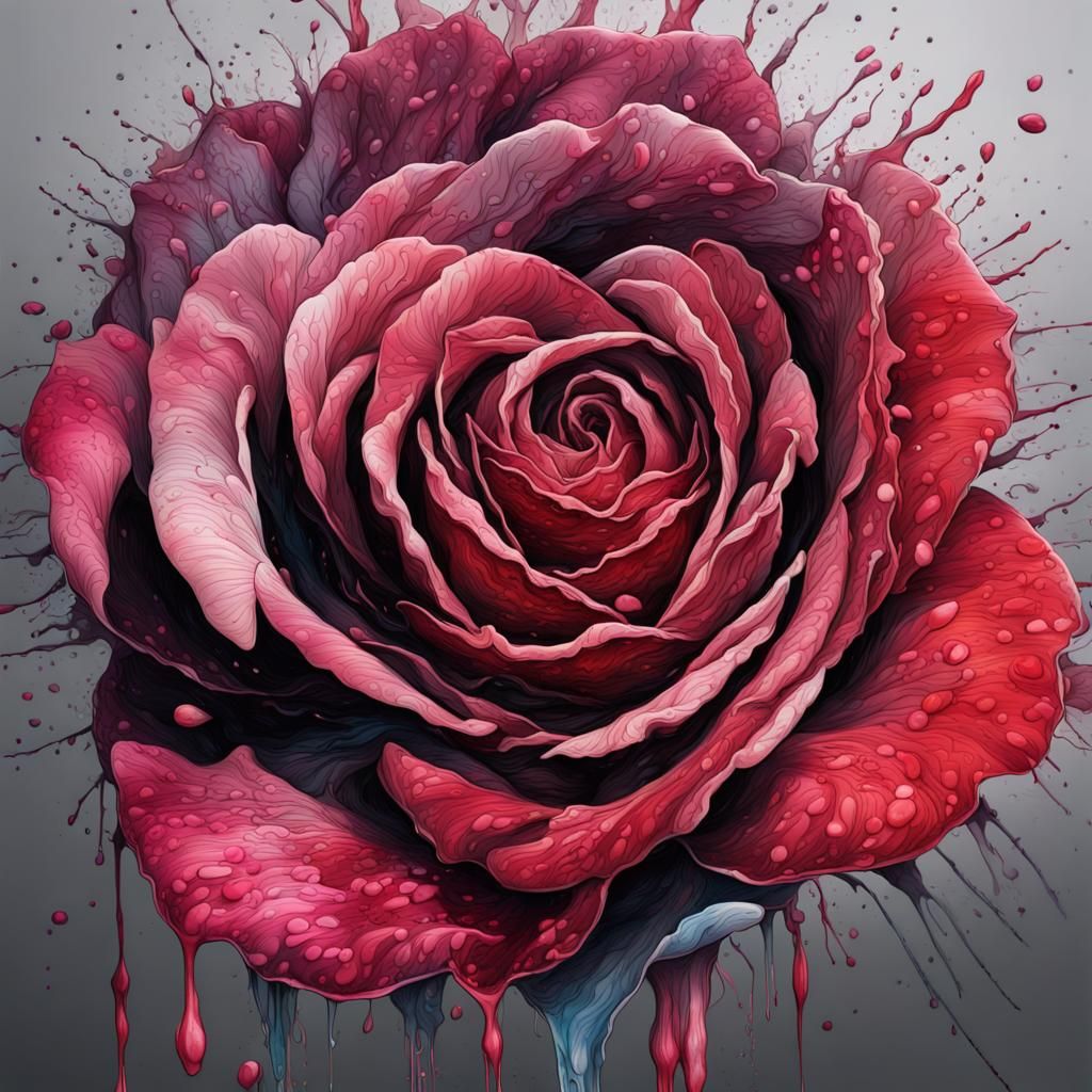 Vibrant Splatter Art Rose in Hyperrealism