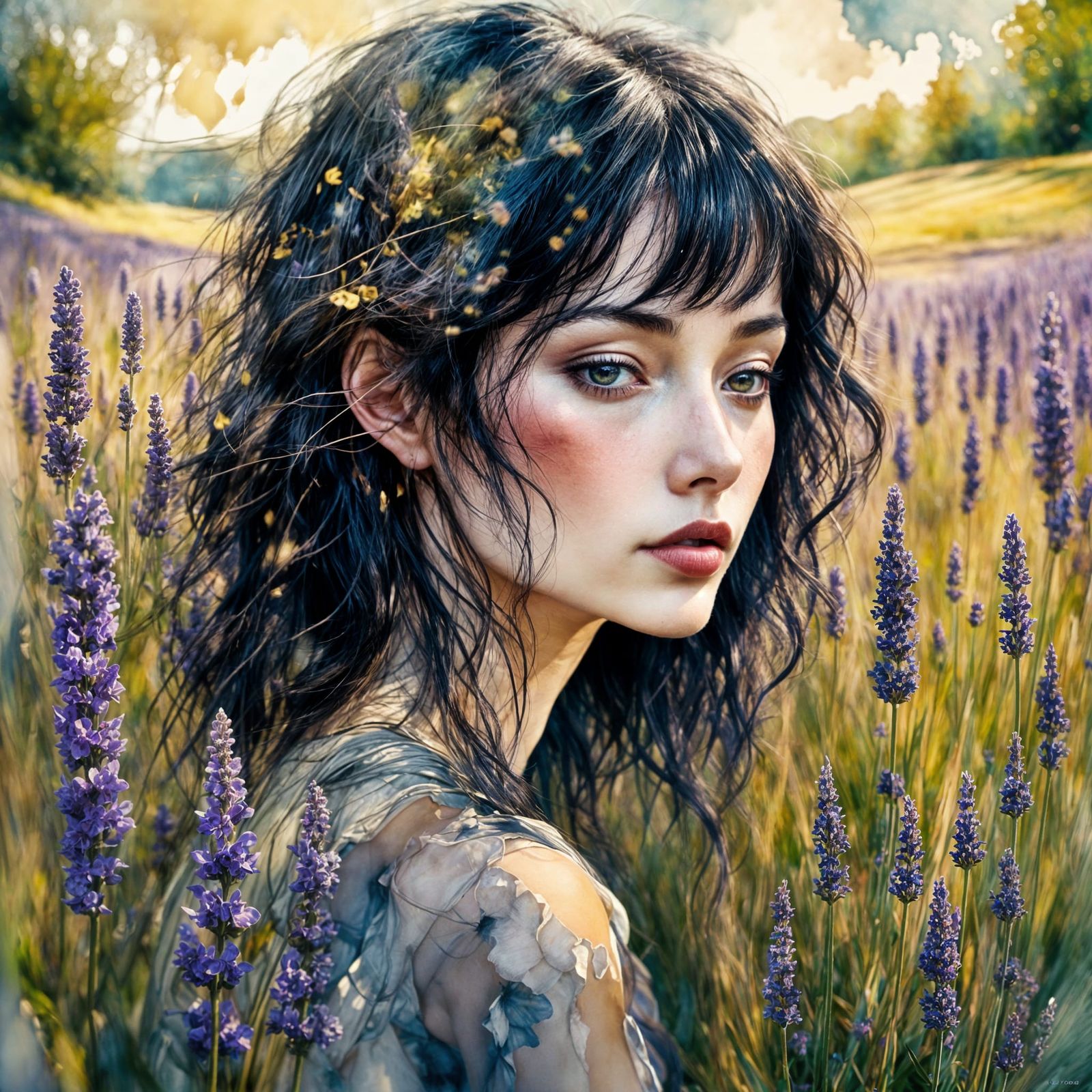 Enchanted Lavender Dreamer in Whimsical Watercolor