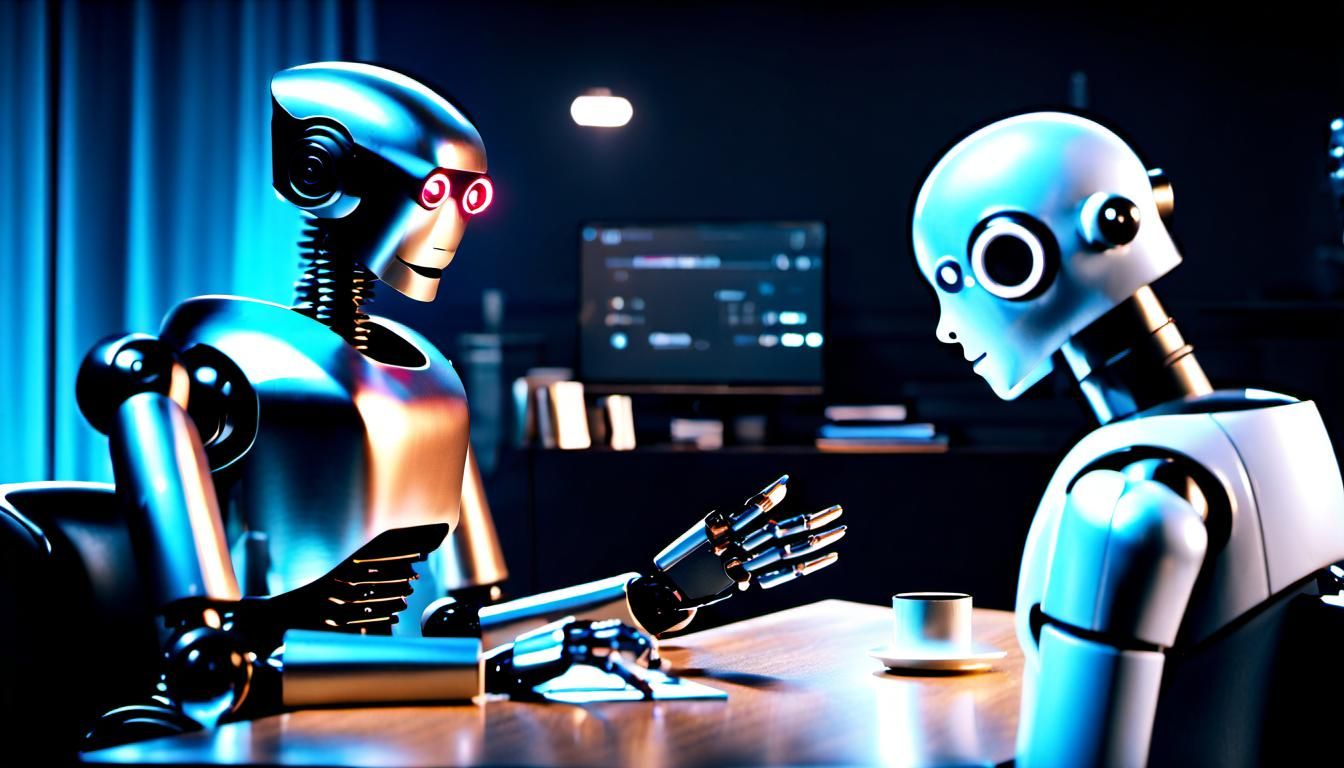 Robot Talk Show Host Interviews Guest in 4K