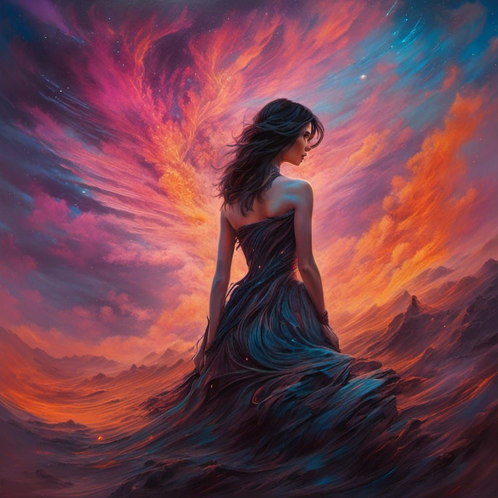 Gorgeous Woman in Club, Synthwave Art Style