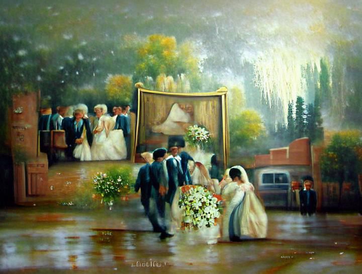 Vintage Oil Painting of an Old Wedding