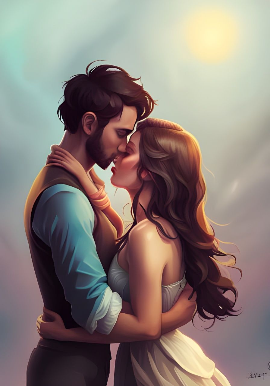 Romantic Kiss Portrait in Hyperdetailed Style