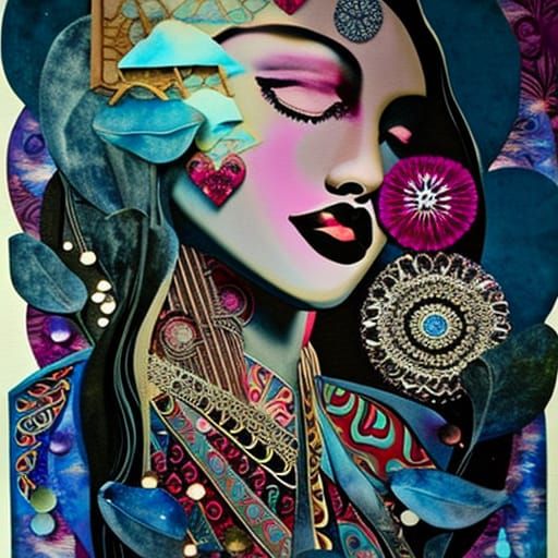Winter Solstice Goddess in Mixed Media Collage