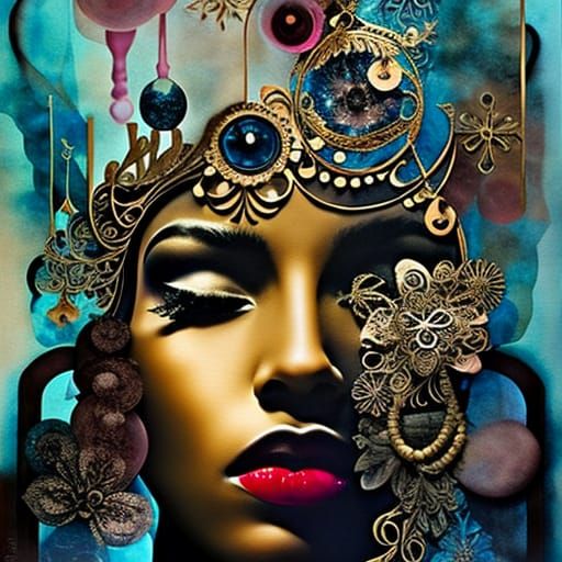 Winter Solstice Goddess in Mixed Media Collage