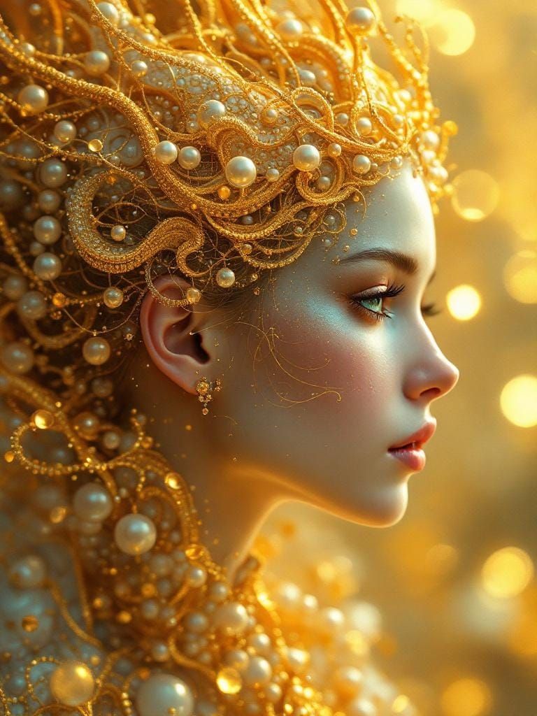 Golden Fairy in Shell with Pearl Hairstyle