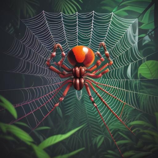 Alien Spider on Web in Alien Jungle 3D Render