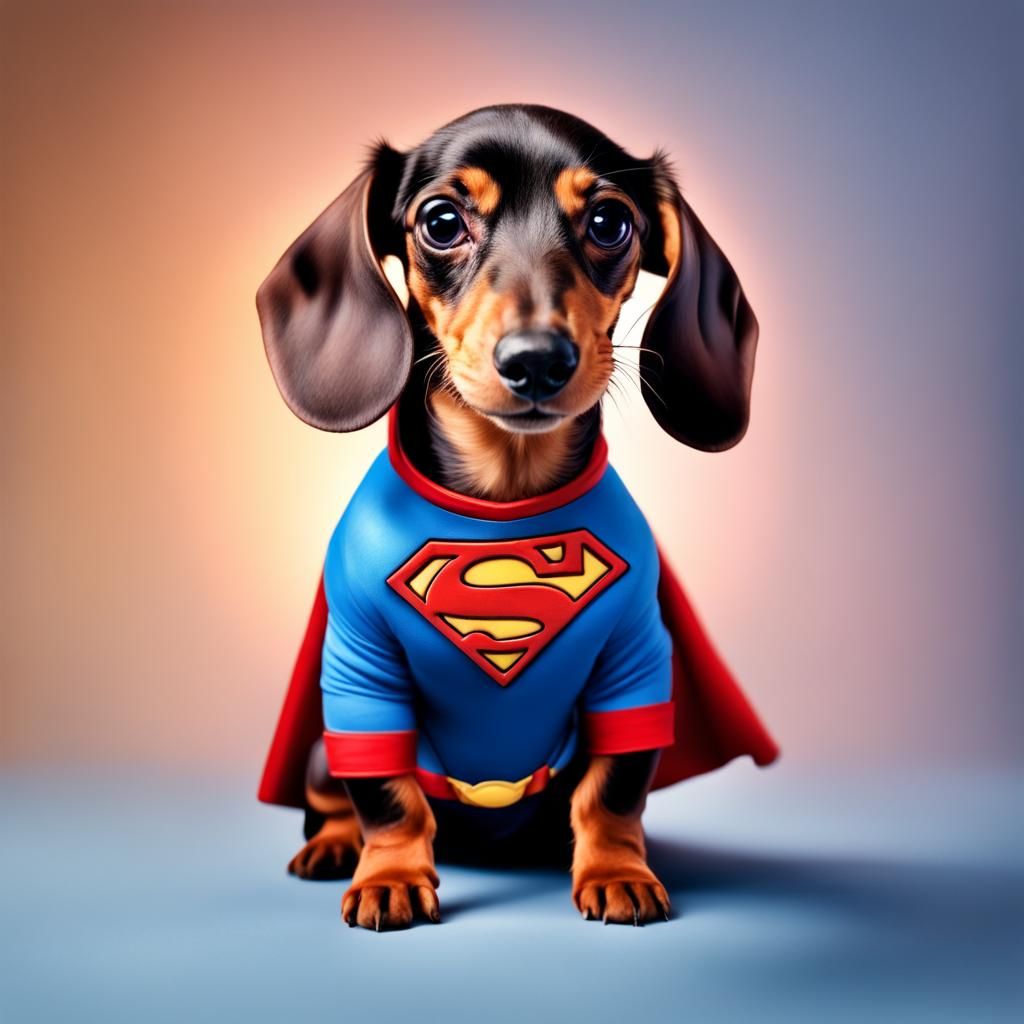 Dachshund as Superman: Hyperrealistic Splash Art