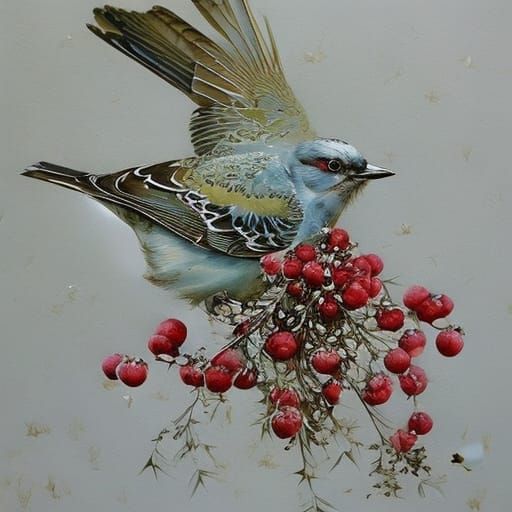 Winter Bird with Berries: Ornate Naturalism
