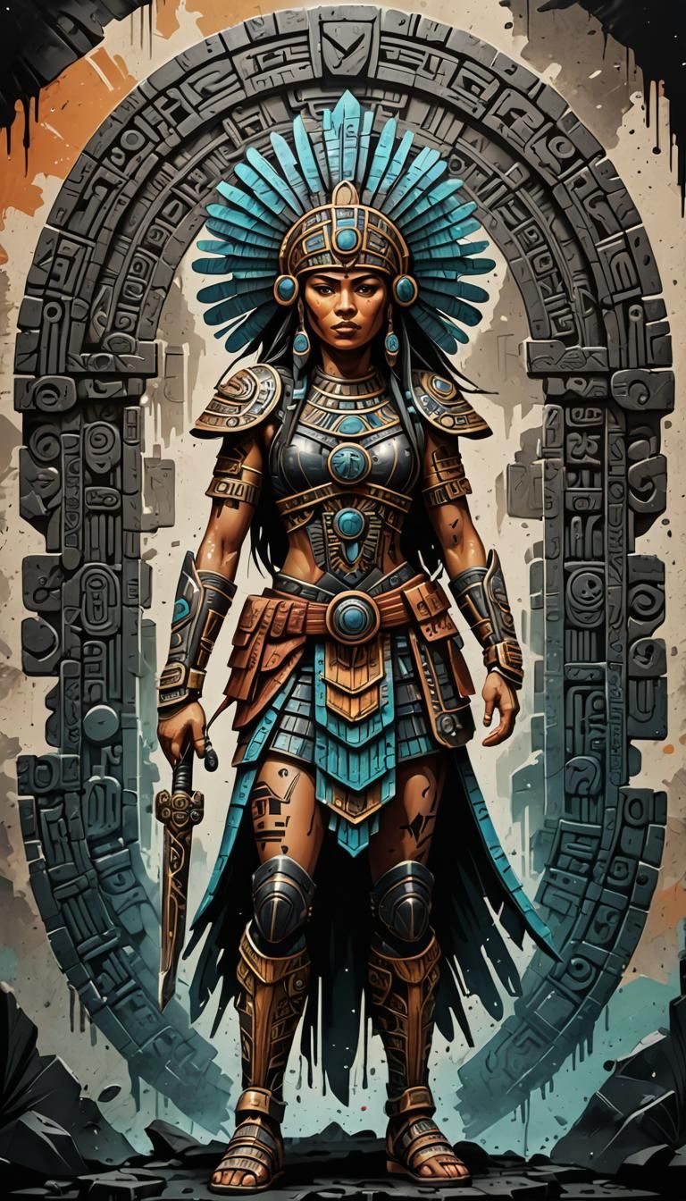 ancient female warrior, very detailed, made in glossy black ...