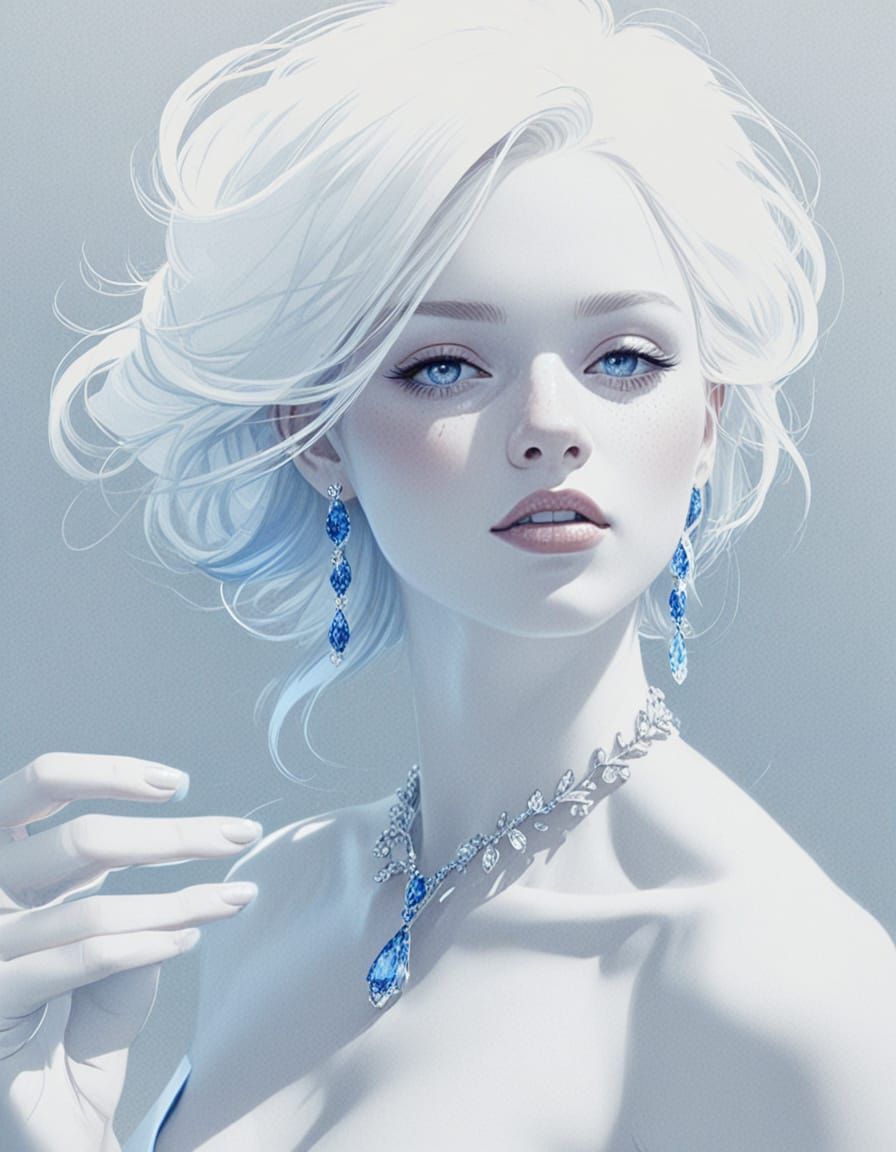 Glamorous Blue-Eyed Woman in Luxurious Finery