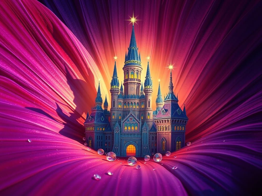 Surreal City in a Dark Purple Flower Blossoms with Ethereal ...