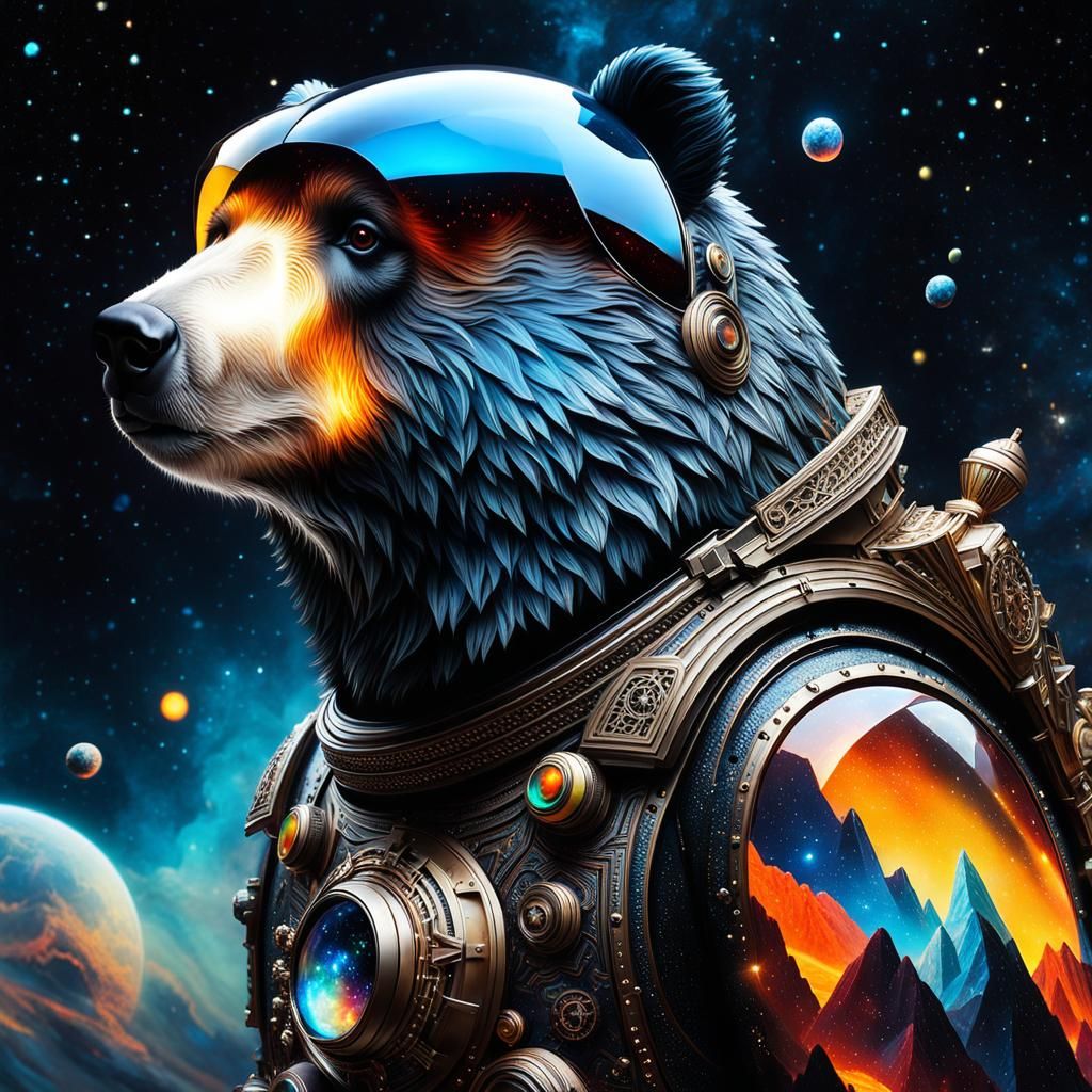 Cosmic Snow-globe Bear in Hyperspace: Digital Art