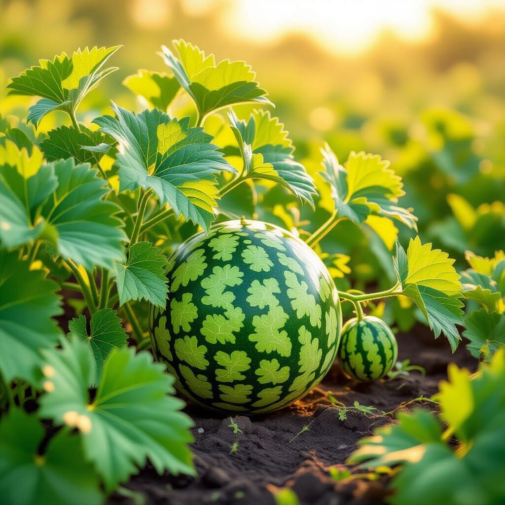 Vibrant Watermelon Plant in Golden Hour Sunlight