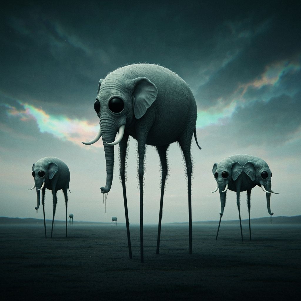 Surreal Stickman Elephant Blobfish on Hairy Legs