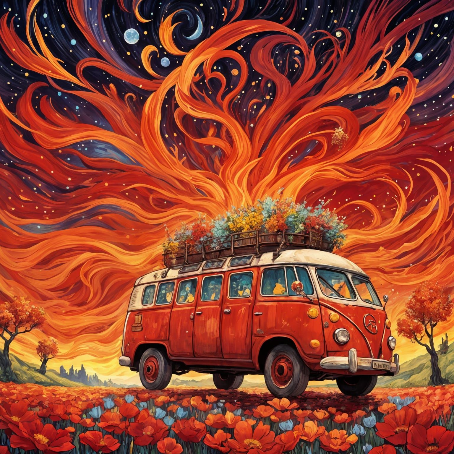 Whimsical Sci-Fi Fantasy Landscape in Van Gogh Style