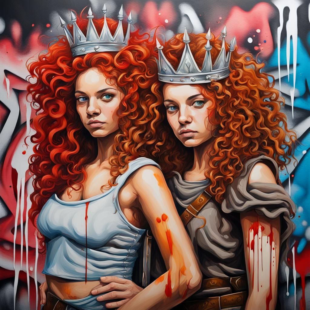 Princess and Warrior Girls in Graffiti Art Style